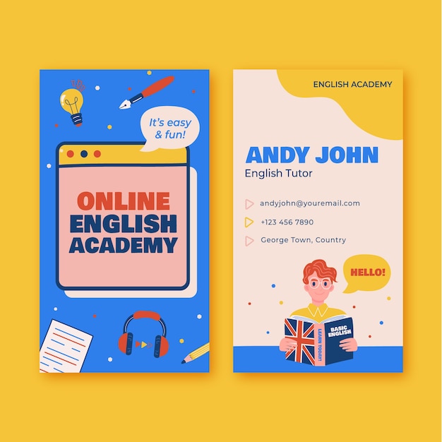 Lecciones de inglés tarjeta de visita vertical