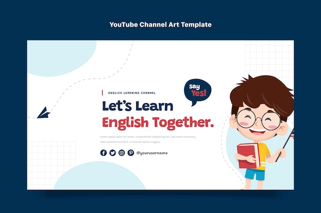 Vector gratuito lecciones planas de inglés arte del canal de youtube