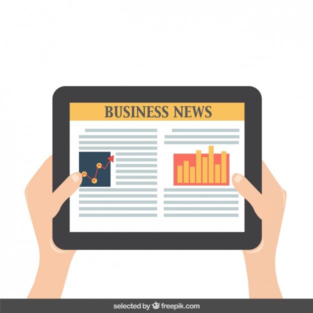 Lectura de noticias de negocios en la tablet