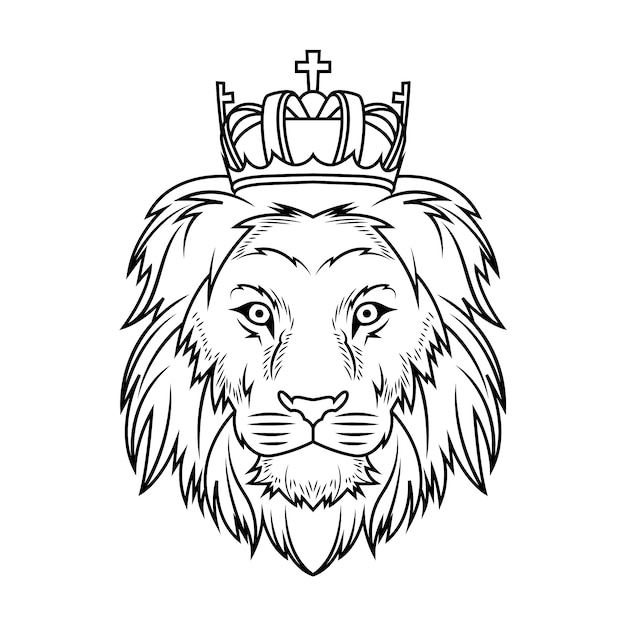 León dibujado a mano con ilustración de contorno de corona