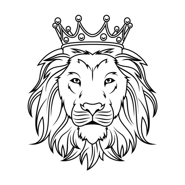 León dibujado a mano con ilustración de contorno de corona