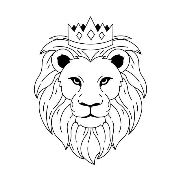 León dibujado a mano con ilustración de contorno de corona
