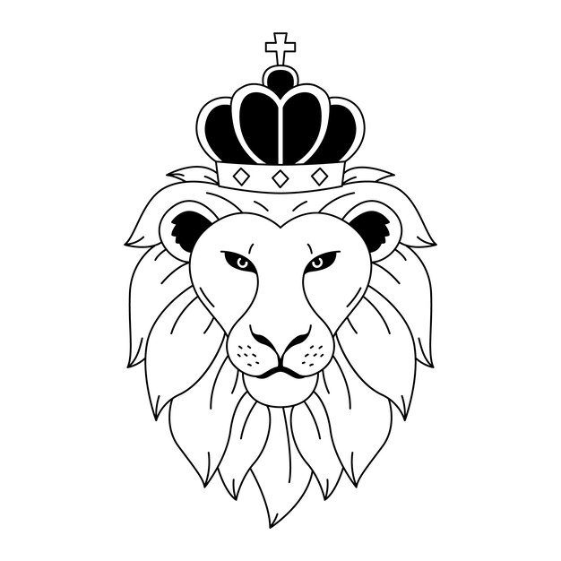 León dibujado a mano con ilustración de contorno de corona