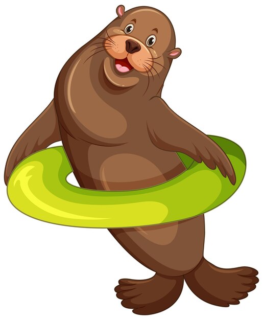 León marino con anillo inflable
