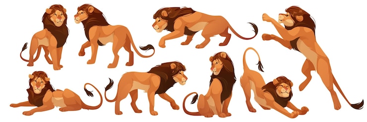 Vector gratuito león, salvaje, africano, animal, leo, rey, aislado, conjunto