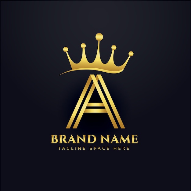 Letra a corona diseño de concepto de logotipo dorado