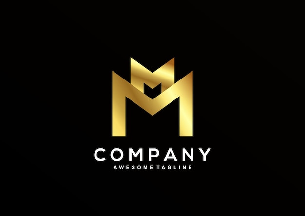 Letra de lujo M y M con plantilla de logotipo de color dorado