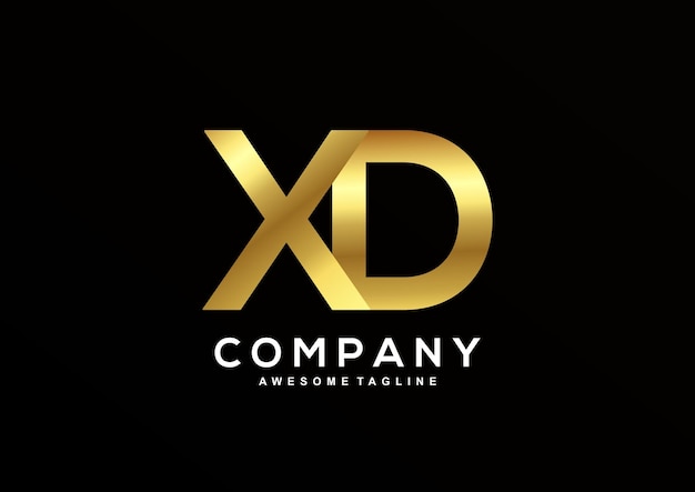 Letra de lujo X y D con plantilla de logotipo de color dorado