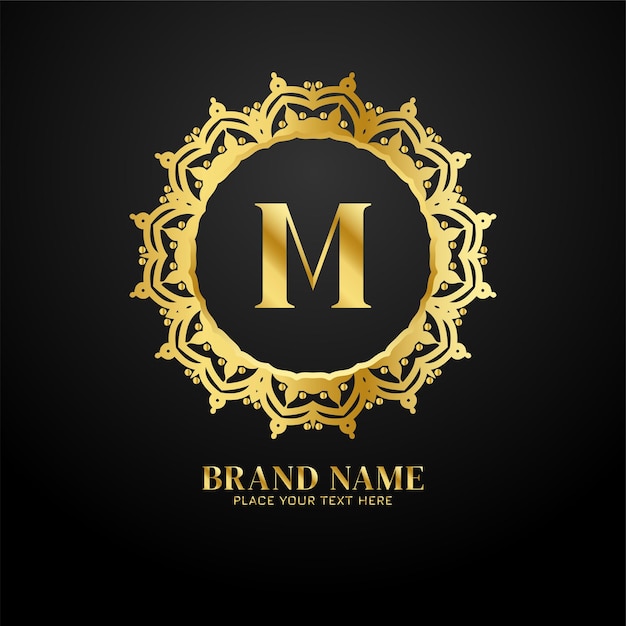 La letra M concepto del logotipo de la marca de lujo diseño dorado