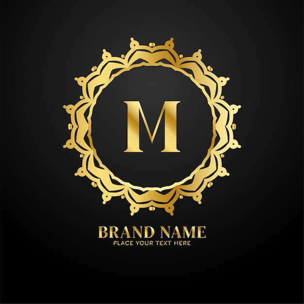 La letra M concepto del logotipo de la marca de lujo diseño dorado