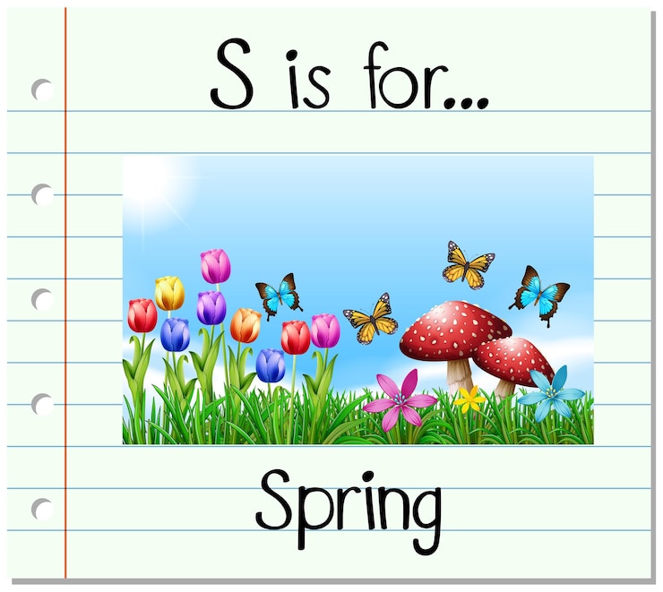 Vector gratuito la letra s de la flashcard es para la primavera.