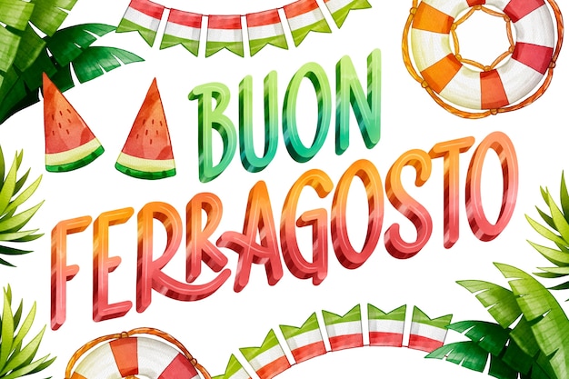 Letras de acuarela buon ferragosto