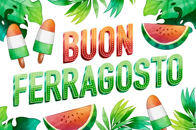 Vector gratuito letras de acuarela buon ferragosto