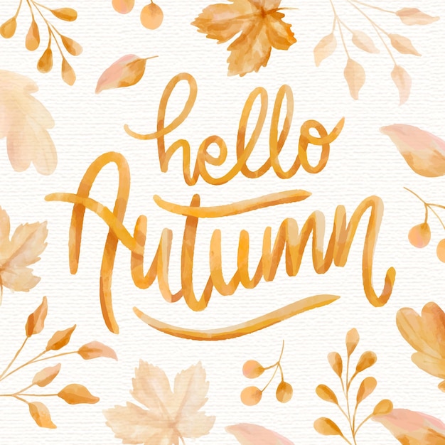 Vector gratuito letras de acuarela hola otoño