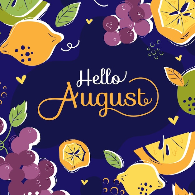 Letras de agosto dibujadas a mano con frutas