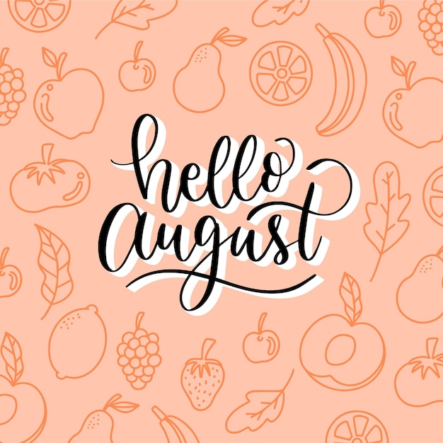 Vector gratuito letras de agosto dibujadas a mano con frutas