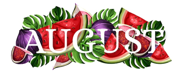 Vector gratuito letras de agosto dibujadas a mano con frutas