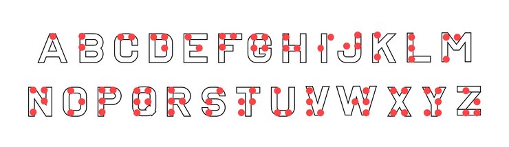 Vector gratuito letras del alfabeto braille. sistema de escritura táctil utilizado por personas ciegas.