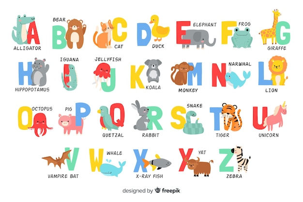 Letras del alfabeto de formas animales vector gratuito