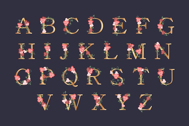 Letras del alfabeto con lindo arreglo de flores para boda