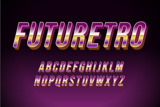 Letras del alfabeto y palabras "futuro retro" efecto retro 3d