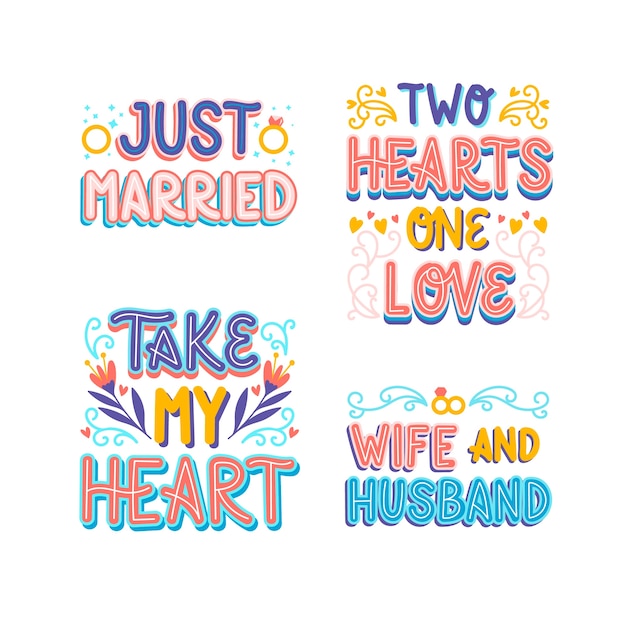 Vector gratuito letras de boda de diseño plano