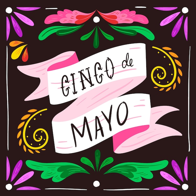 Vector gratuito letras de cinco de mayo con adornos florales