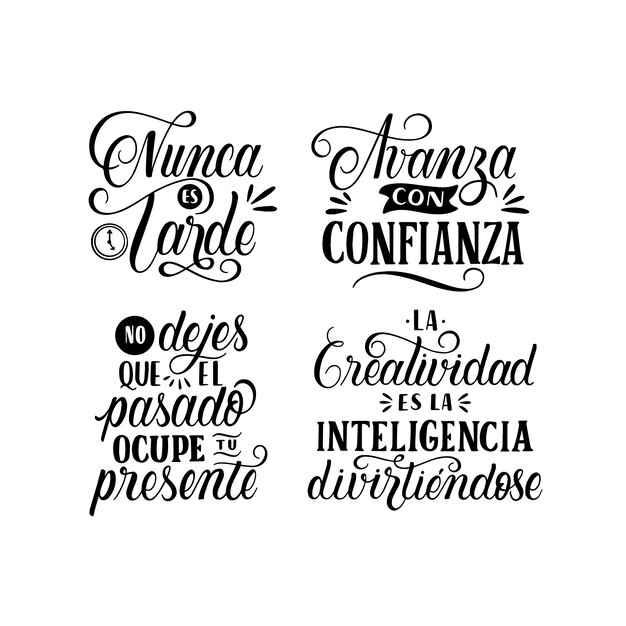 Letras de citas motivacionales en la colección de pegatinas españolas.