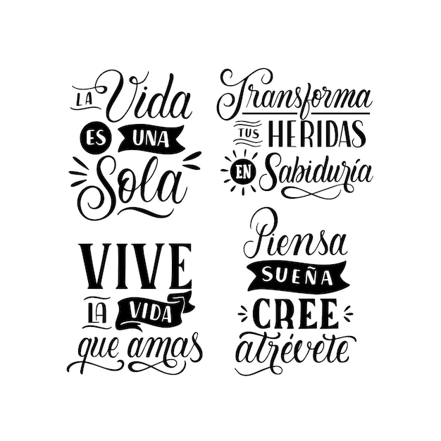 Vector gratuito letras de citas motivacionales en la colección de pegatinas españolas.