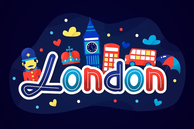 Vector gratuito letras de la ciudad con atracciones turísticas de londres