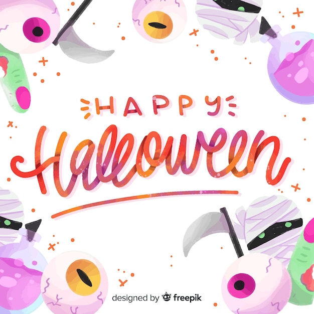 Vector gratuito letras coloridas de feliz halloween con ojos