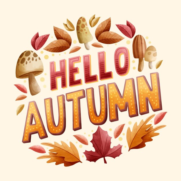 Letras creativas de otoño hola con elementos estacionales