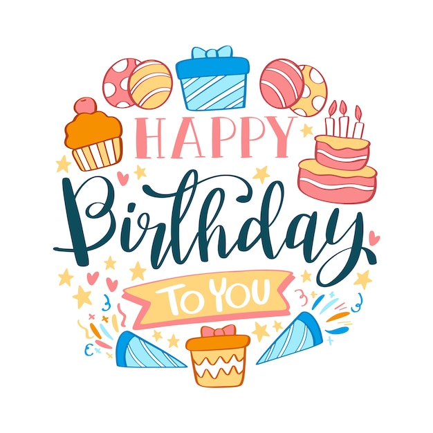 Vector gratuito letras de cumpleaños con pastel