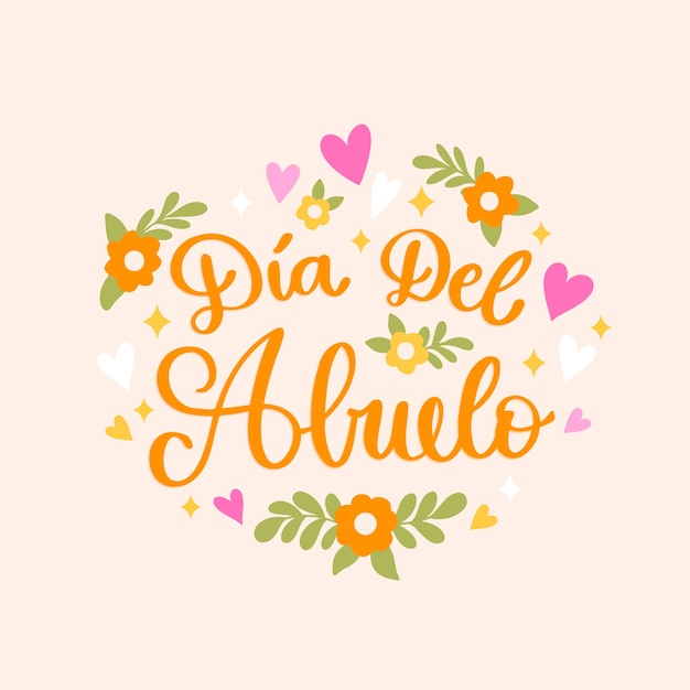 Letras de dia del abuelo dibujadas a mano con flores