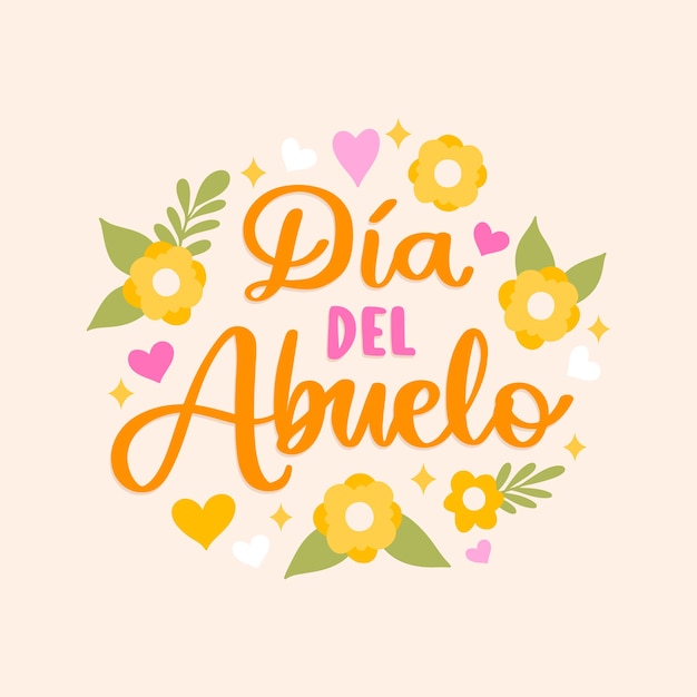 Vector gratuito letras de dia del abuelo dibujadas a mano con flores