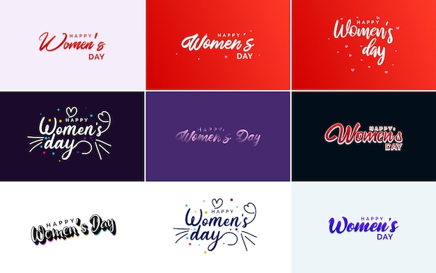 Letras del Día Internacional de la Mujer con un saludo del Día de la Mujer Feliz y una forma de amor adecuada para usar en tarjetas, invitaciones, pancartas, carteles, postales, pegatinas y publicaciones en redes sociales
