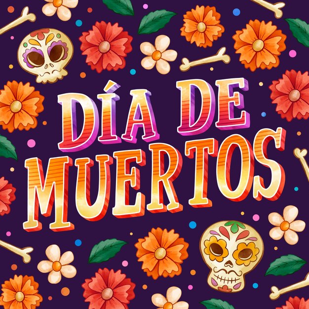 Letras de dia de muertos en acuarela