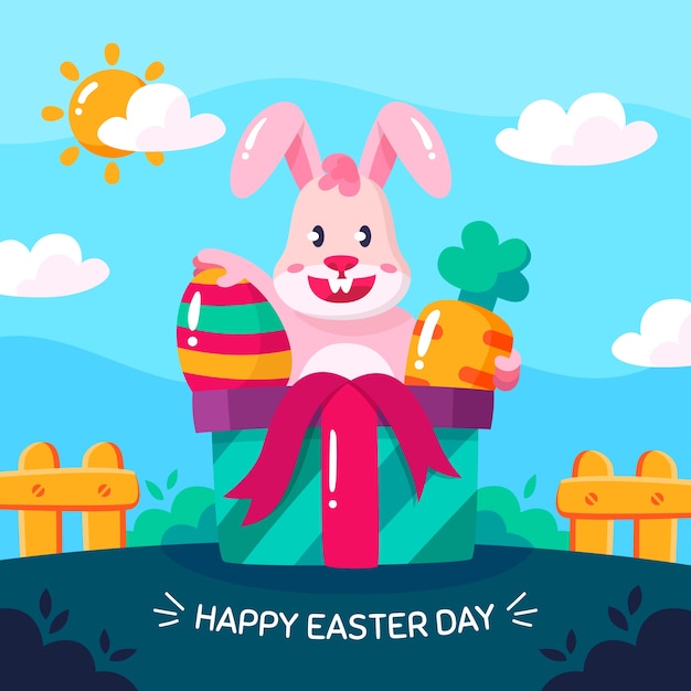 Vector gratuito letras de día de pascua planas con conejo