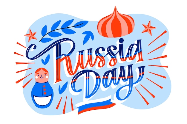 Letras del día de rusia dibujadas a mano