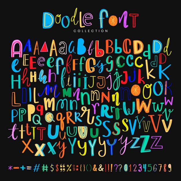 Letras doodle vector fuente estilo colorido conjunto
