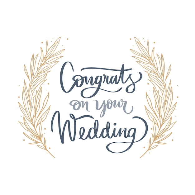 Vector gratuito letras de felicitaciones de boda de diseño plano