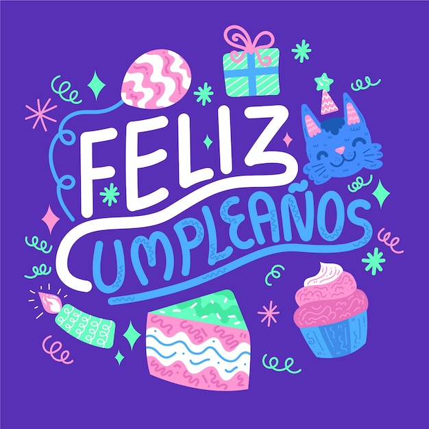 Letras de feliz cumpleaños con pastel