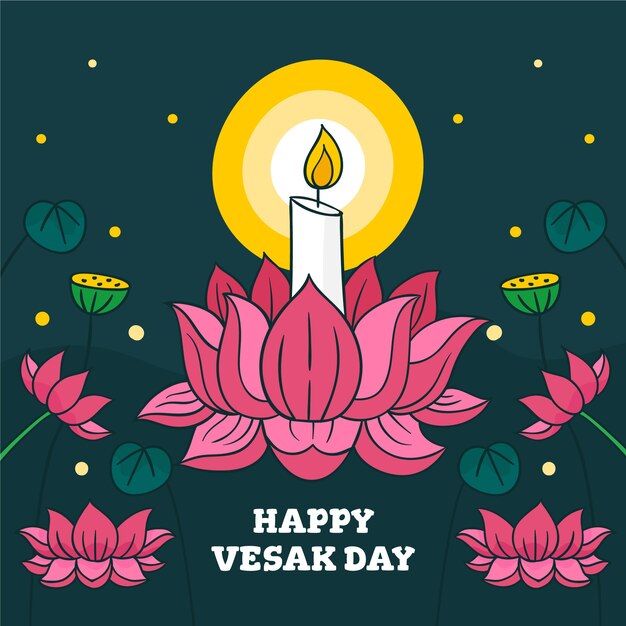 Letras de feliz día de vesak dibujadas a mano