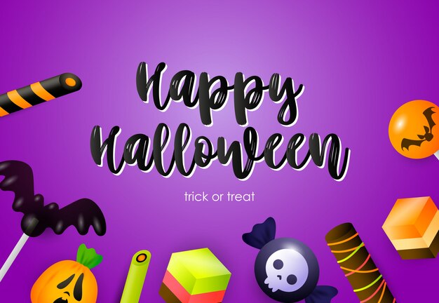 Letras de feliz Halloween con dulces y atributos de vacaciones