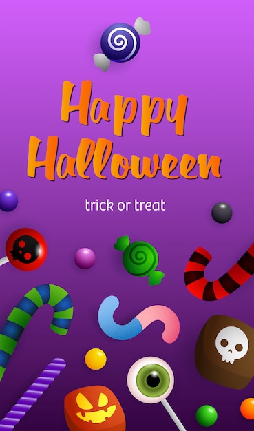 Vector gratuito letras de feliz halloween con dulces y bastones de caramelo