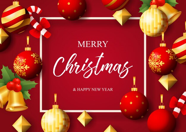 Letras de feliz Navidad, adornos, campanas y muérdago