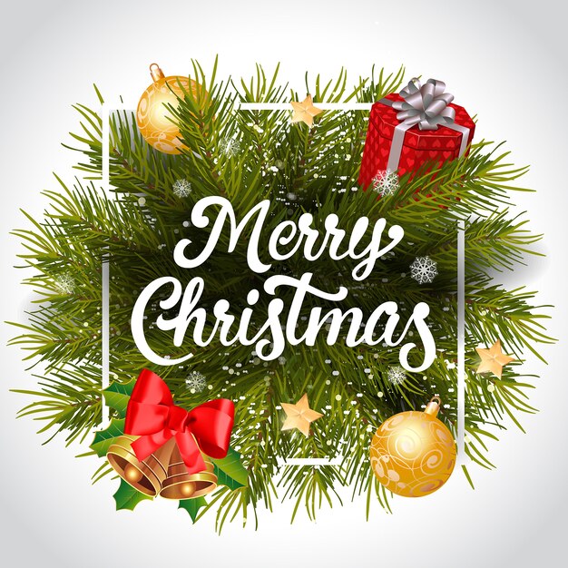 Letras de feliz Navidad con corona en marco