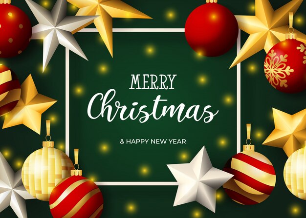 Letras de feliz Navidad, estrellas y adornos