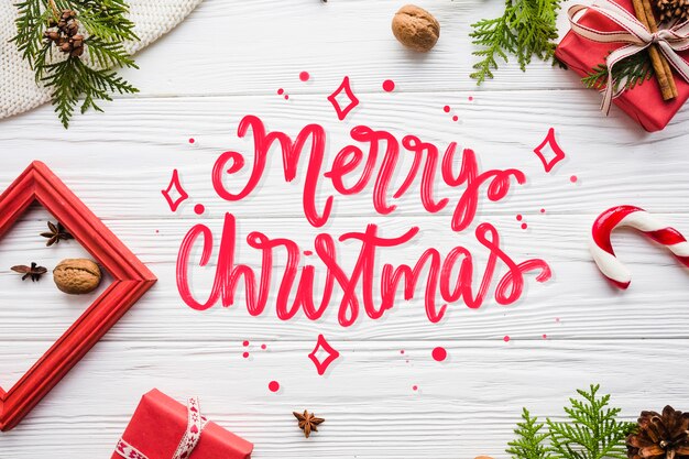 Letras de feliz navidad en la foto de navidad
