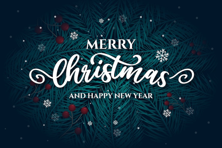 Vector gratuito letras de feliz navidad con hojas de pino